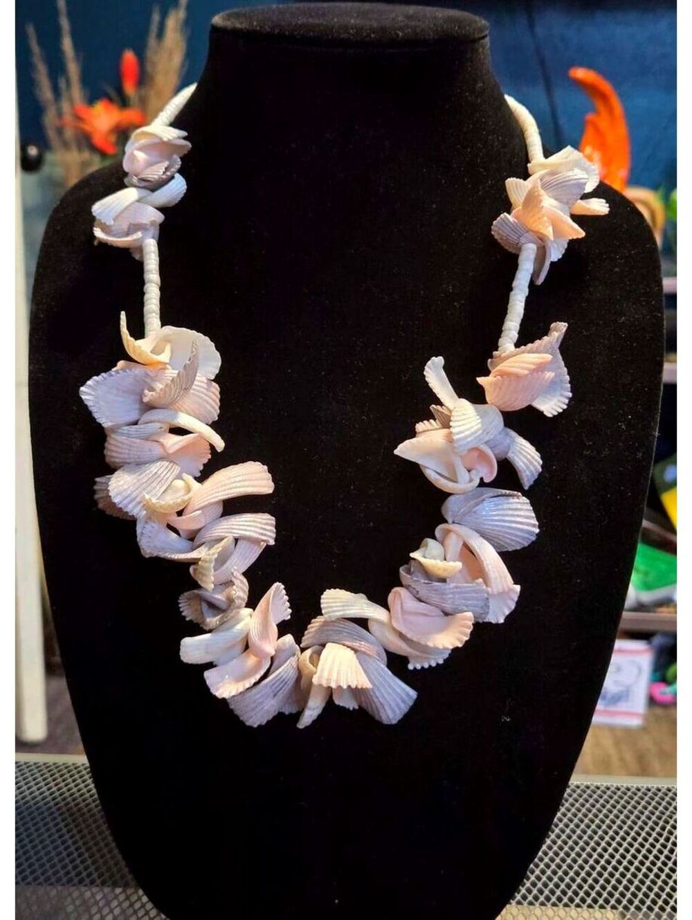 Vintage Coastal White and Peach Carved Statement Necklace